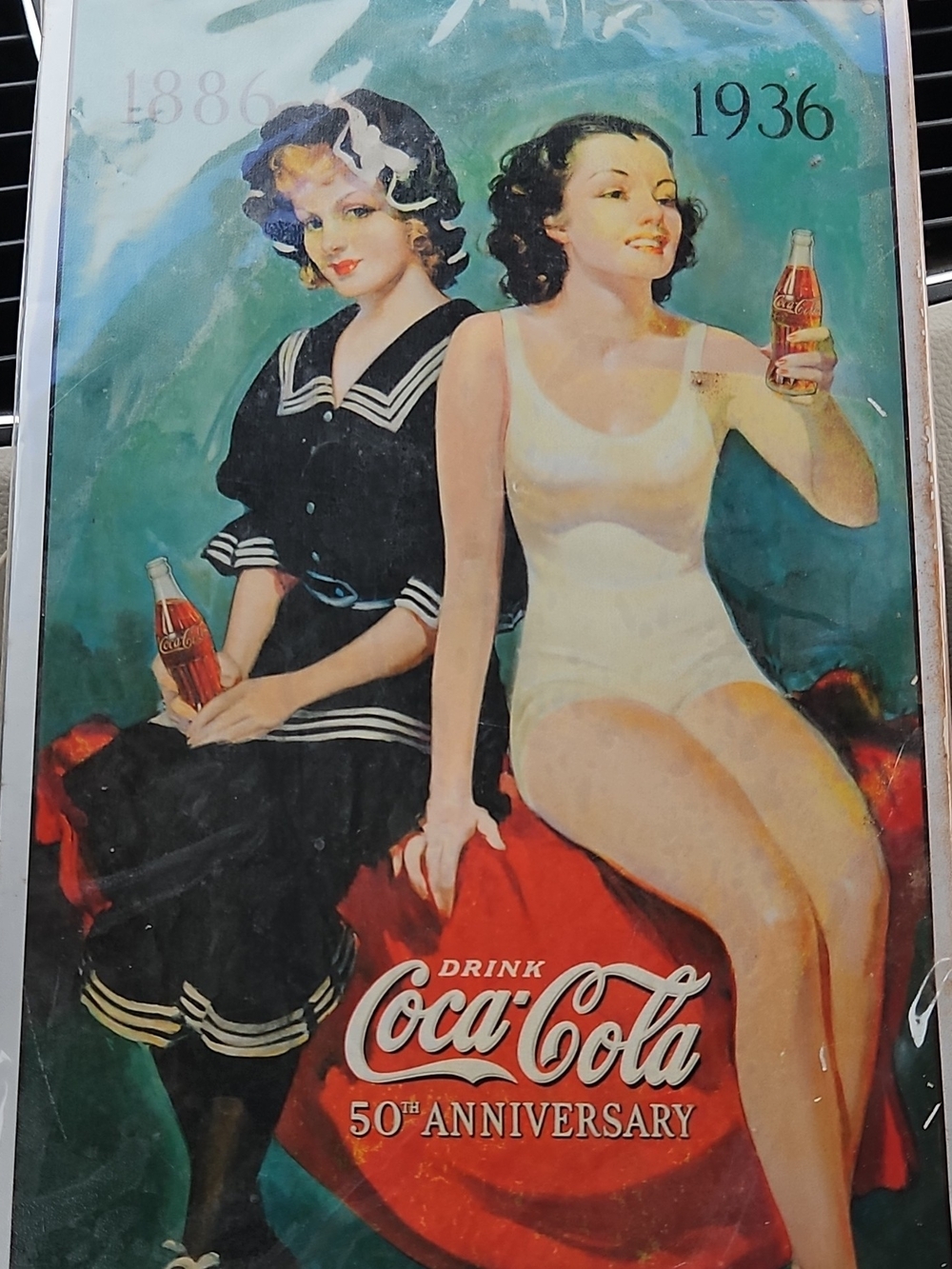 Coca-Cola Vintage Poster Art Featuring Red, Black, White and Teal